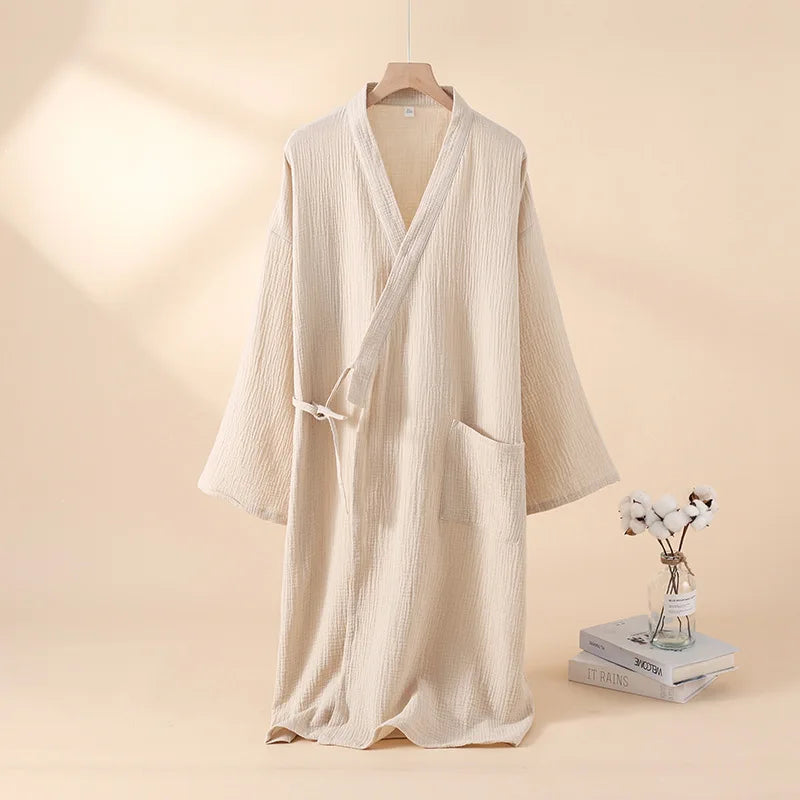 Kimono Badjas Katoen Dames Heren Unisex Dun Geweven Ochtendjas Lange Mouw Kamerjas voor Wellness Sauna Spa | Sansoti
