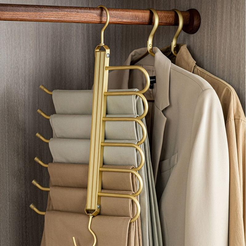 Broekhanger aluminium 6 broeken goud ruimtebesparend kledinghanger kast organizer draaibare hanger anti slip broekhouder | Sansoti