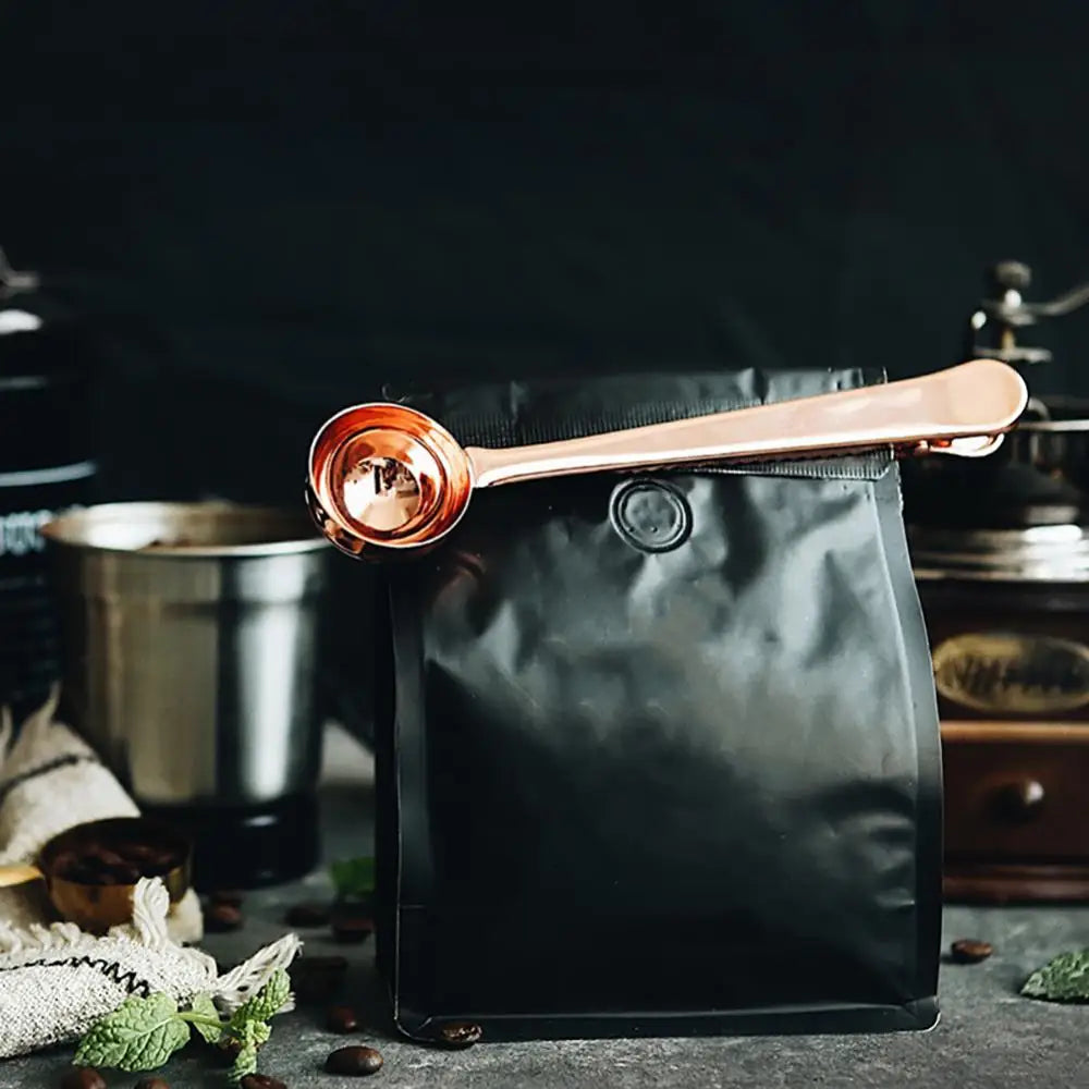 Koffielepel Clip RVS Goud Rosé Zwart Zilver Voedselzak Afsluiter Afmeetlepel Thee | Sansoti