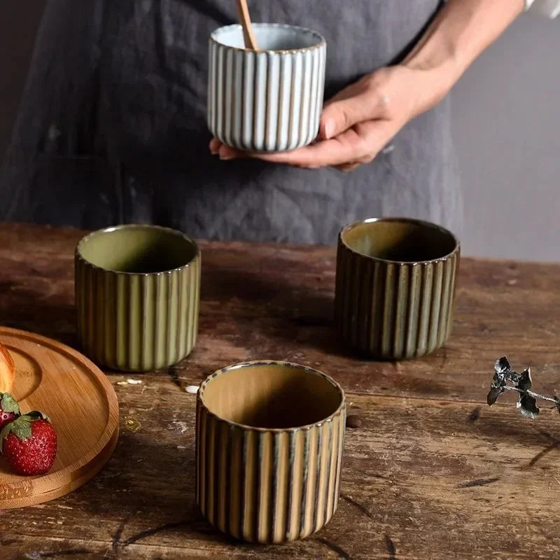 Tasse à thé Japandi en céramique rayée rétro style japonais mug à café tasse à saké tasse à thé en porcelaine mug à vin maison thé de l’après-midi | Restfield