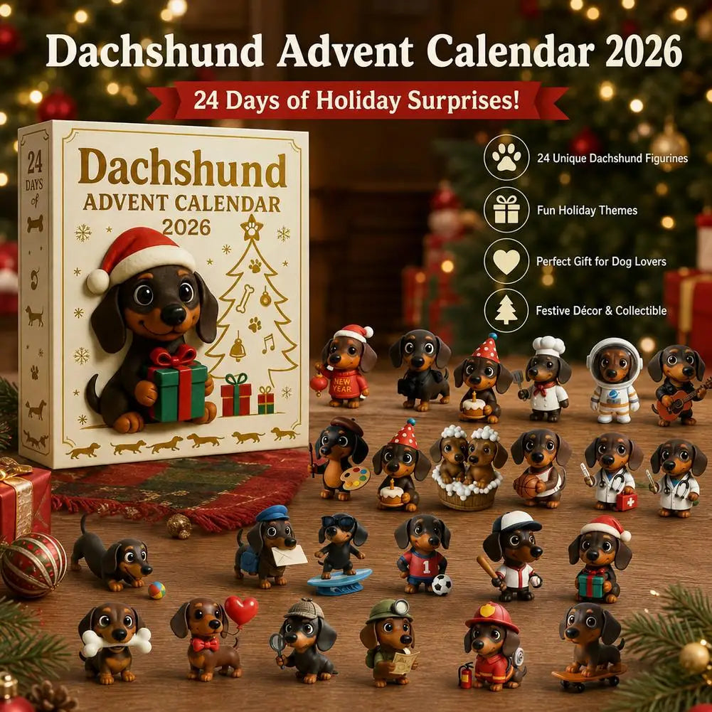 Teckel Adventskalender PVC Figuren 24 Dagen Kerstdecoratie Hondenverzamelaar Countdown Kerstfiguur Cadeau | Sansoti