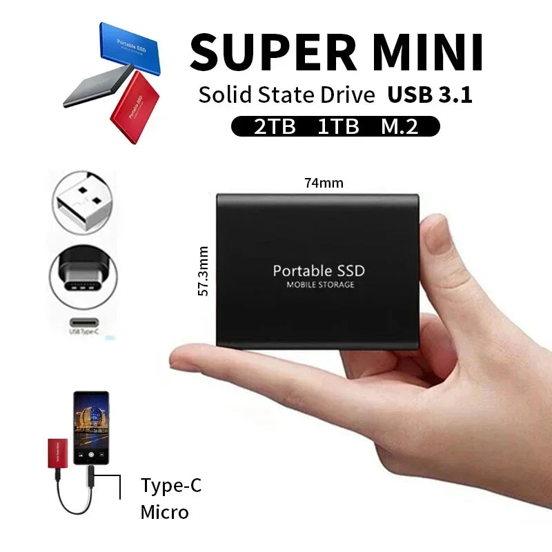 Externe SSD 2TB – Compacte en Snelle Opslag voor Onderweg – Plug & Play Harde Schijf USB 3.1 voor PC en Laptop | Sansoti