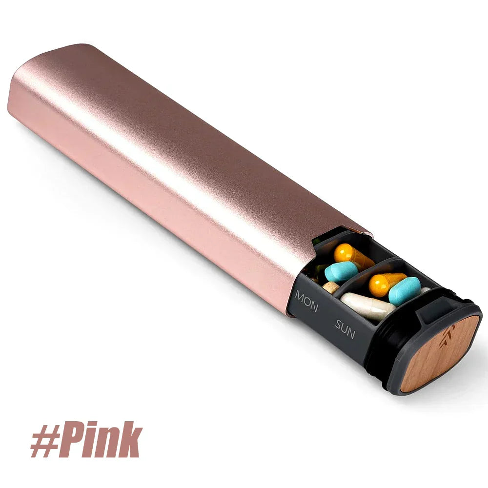 Weekpillenbox 7 Vakken Aluminium Hout Zwart Blauw Roze Zilver Medicijnbox Supplementen Dagelijks Pillenorganizer BPA-Vrij Premium Organizer | Sansoti