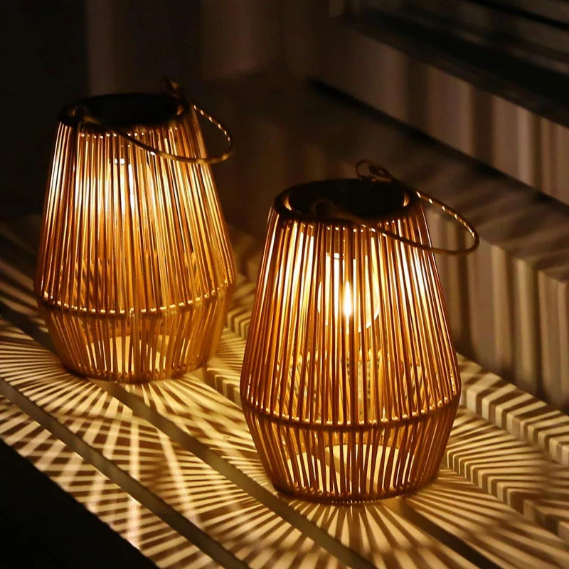 Rotan Solar Lantaarn met LED Verlichting voor Tuin en Terras - Waterdicht IP65 met Automatische Schemersensor | Sansoti