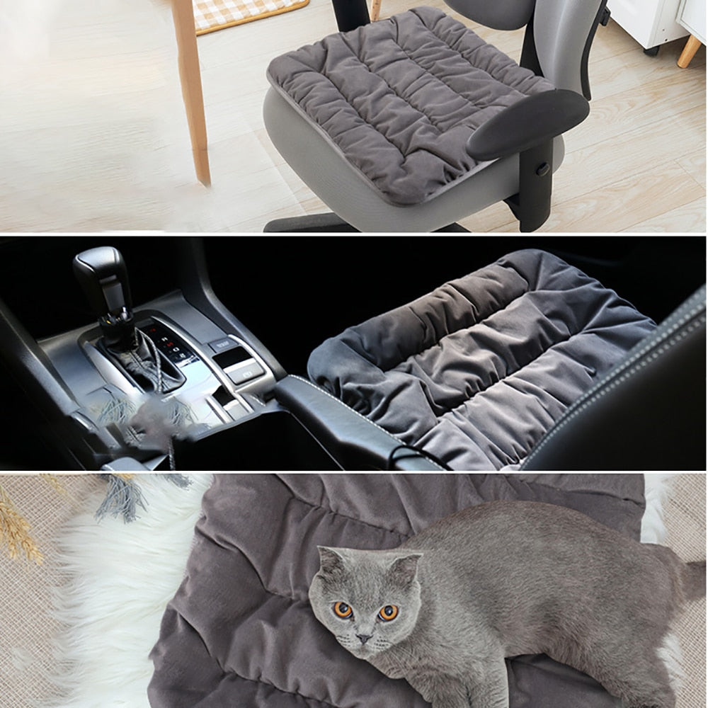 Coussin de chaise chauffant USB 45x45 cm à température réglable, rembourrage doux, confortable, gris, marron, noir | Sansoti