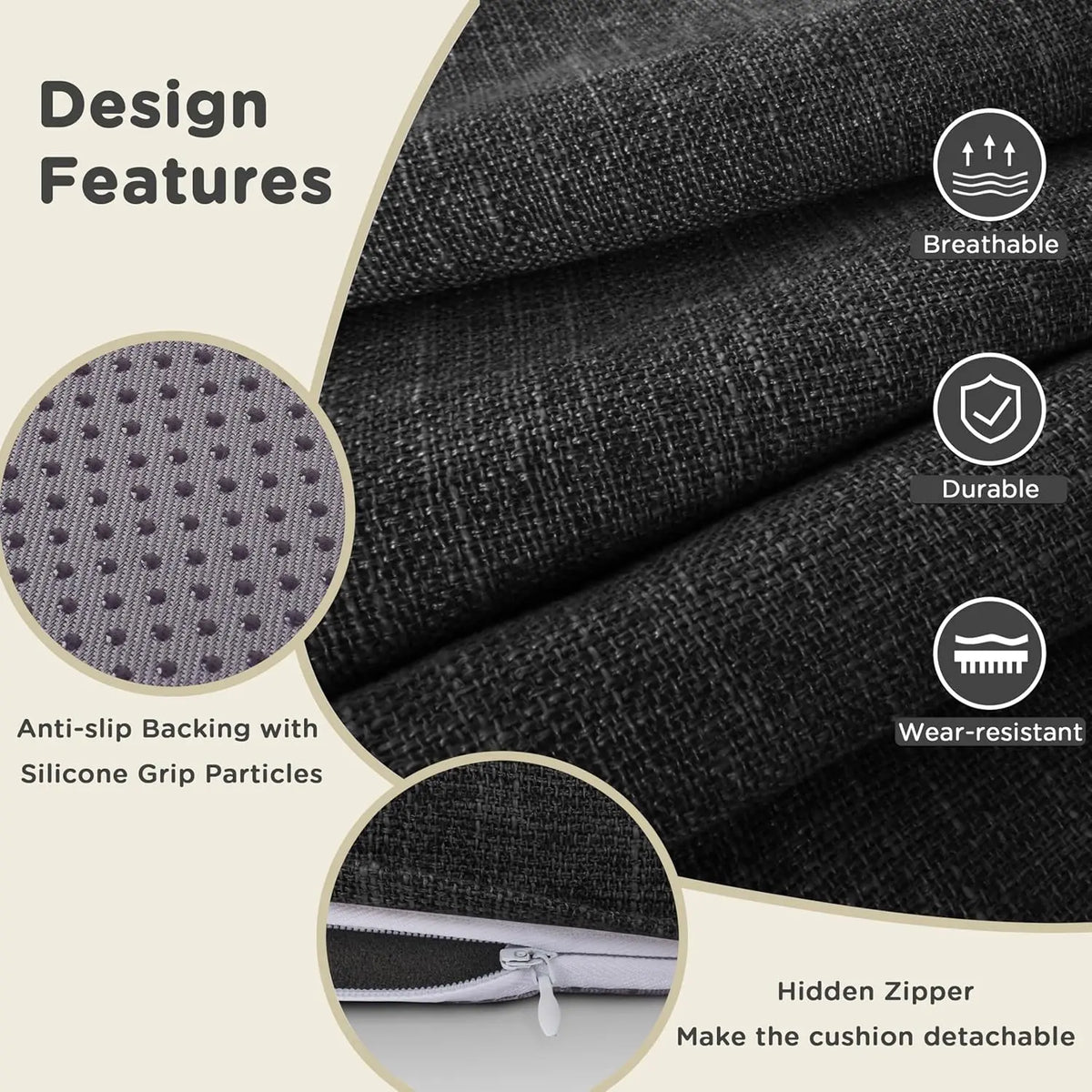 Cojín redondo de algodón y lino lavable con cremallera, 30-60 cm, para comedor, taburete de bar, cocina, oficina y silla de jardín | Sansoti