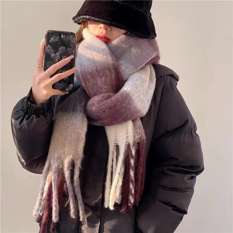 Cashmere Wool Scarf 38x230cm Rainbow Colors Winter Warmth Women's Neck Scarf Shoulder Wrap Statement Accessory | Sansoti