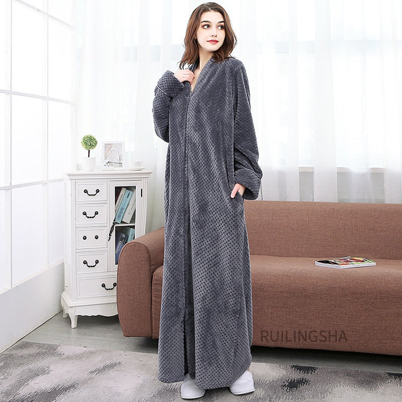 Warme Badjas met Rits en Capuchon Fleece Ochtendjas Unisex Loungewear Winter Huisjas voor Heren Dames | Sansoti