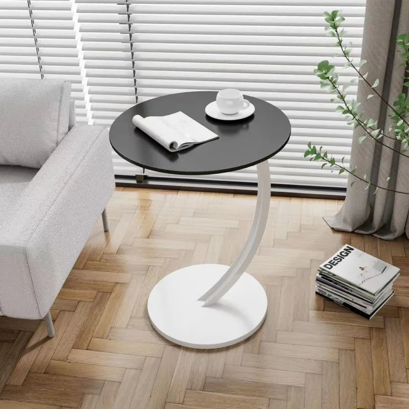 Runder Beistelltisch aus Holz und Stahl, kompakter Nachttisch im modernen Design für Wohnzimmer, Schlafzimmer oder als stilvoller Ecktisch | Sansoti