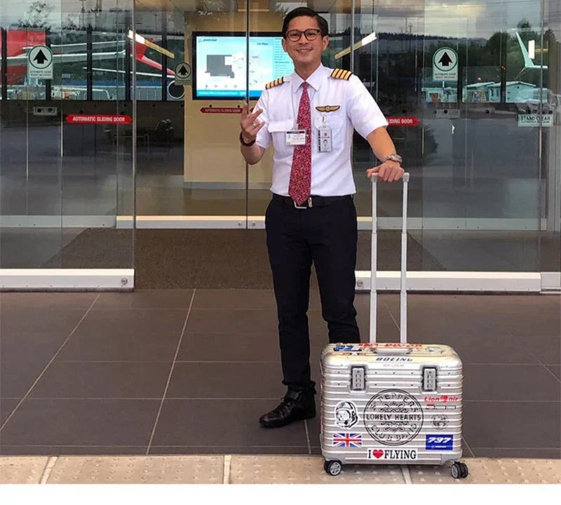 Valise rigide de voyage en aluminium-magnésium, serrure TSA, roues à 360°, bagage cabine, vacances, voyage d’affaires, trolley | Sansoti