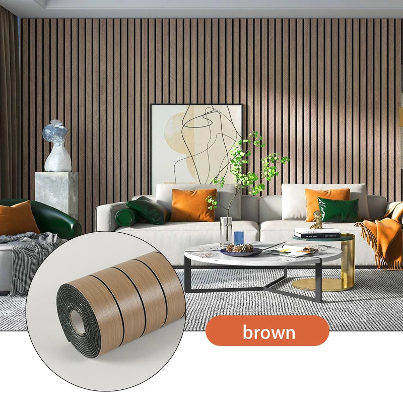 Zelfklevend Wandpaneel 3D Houtlook PVC 40x300cm Woonkamer Slaapkamer Peel and Stick Muursticker Behang Latten Patroon Waterdicht | Sansoti