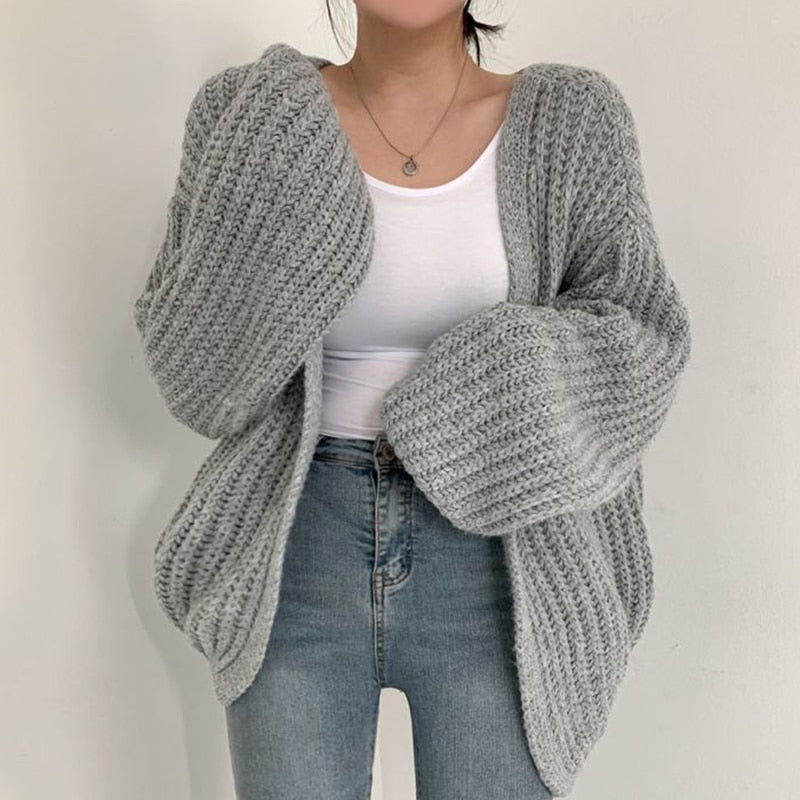 Grofgebreid Oversized Vest met Ballonmouwen Kabelpatroon Dames Open Cardigan Universele Maat Gebreid | Sansoti