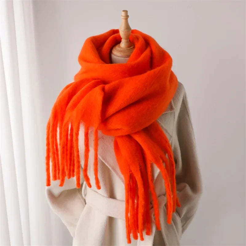 Luxe Wintersjaal met Grote Kwasten Dames 240x38cm Cashmere-Look Warme Halsdoek Stola voor Feestdagen Winter | Sansoti