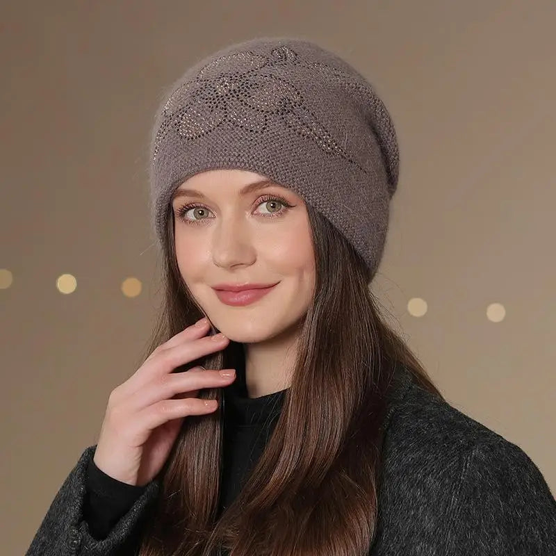 Gebreide Wintermuts Dames met Bloem Decoratie Warme Beanie Streetwear Casual Hoofdbedekking Winteraccessoire | Sansoti