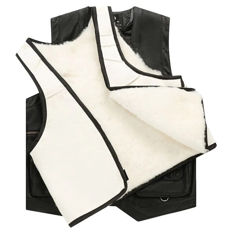Sleeveless Leather Vest with Zipper Rugged Adventurer Vest for Autumn Winter Outdoor Casual Wear | Sansoti