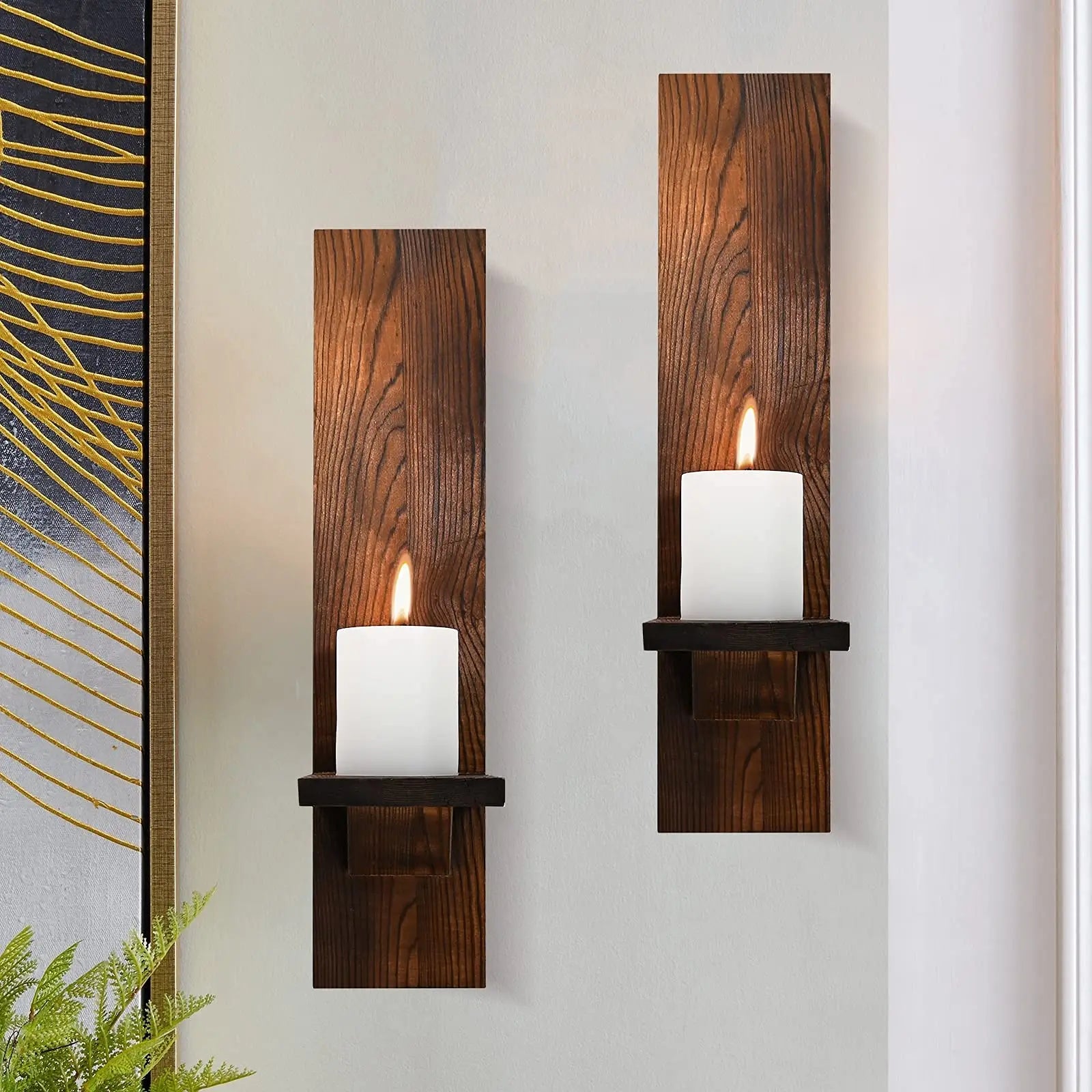 Bougeoir mural Japandi en bois rustique lot de 2 fixation murale porte-bougie salon chambre décoration murale vintage porte-bougie pilier | Restfield