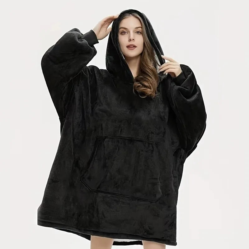 Wendbare Kapuzendecke aus Fleece, tragbar, mit Tasche, Oversized-Hausanzug, Loungewear, bequeme Hauskleidung | Sansoti