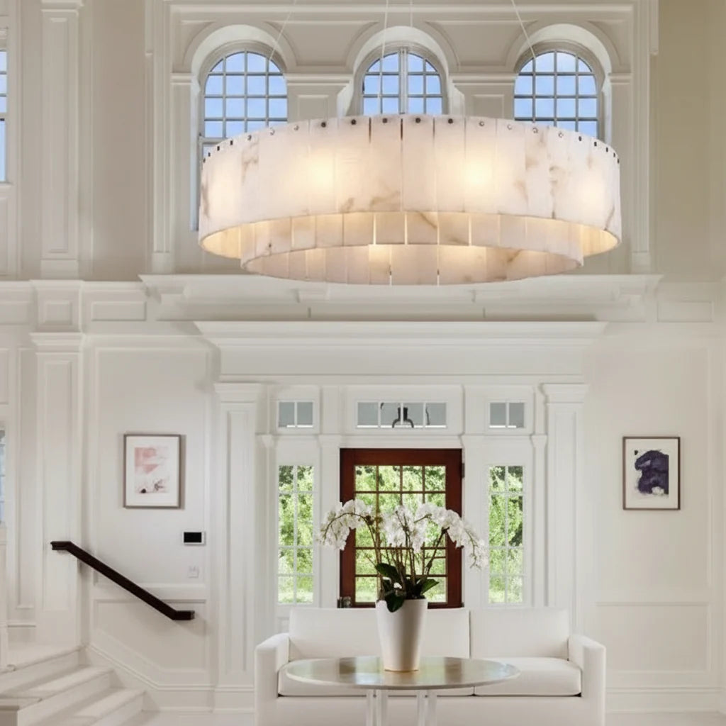 Albasten Kroonluchter Rond Metaal LED Hanglamp Dimbaar Woonkamer Eetkamer Lobby Restaurant Luxe Design | Sansoti