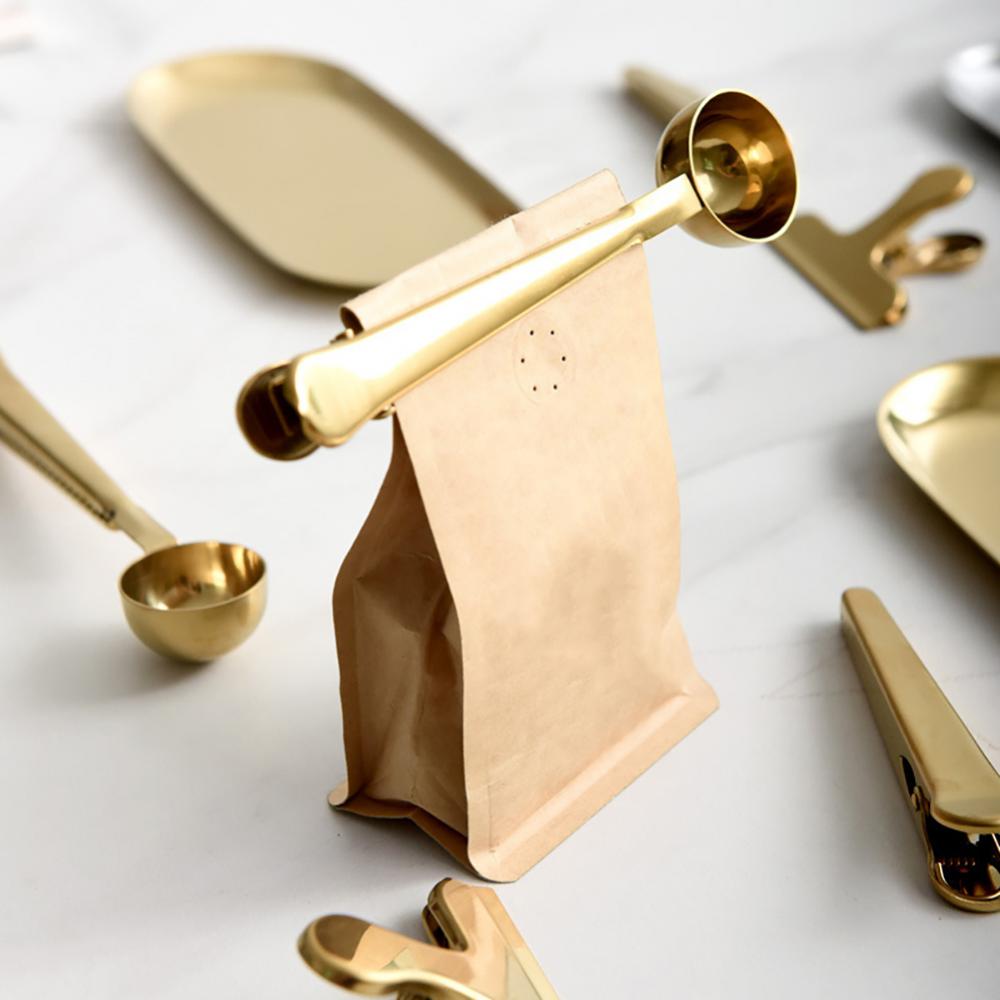Koffielepel Clip RVS Goud Rosé Zwart Zilver Voedselzak Afsluiter Afmeetlepel Thee | Sansoti