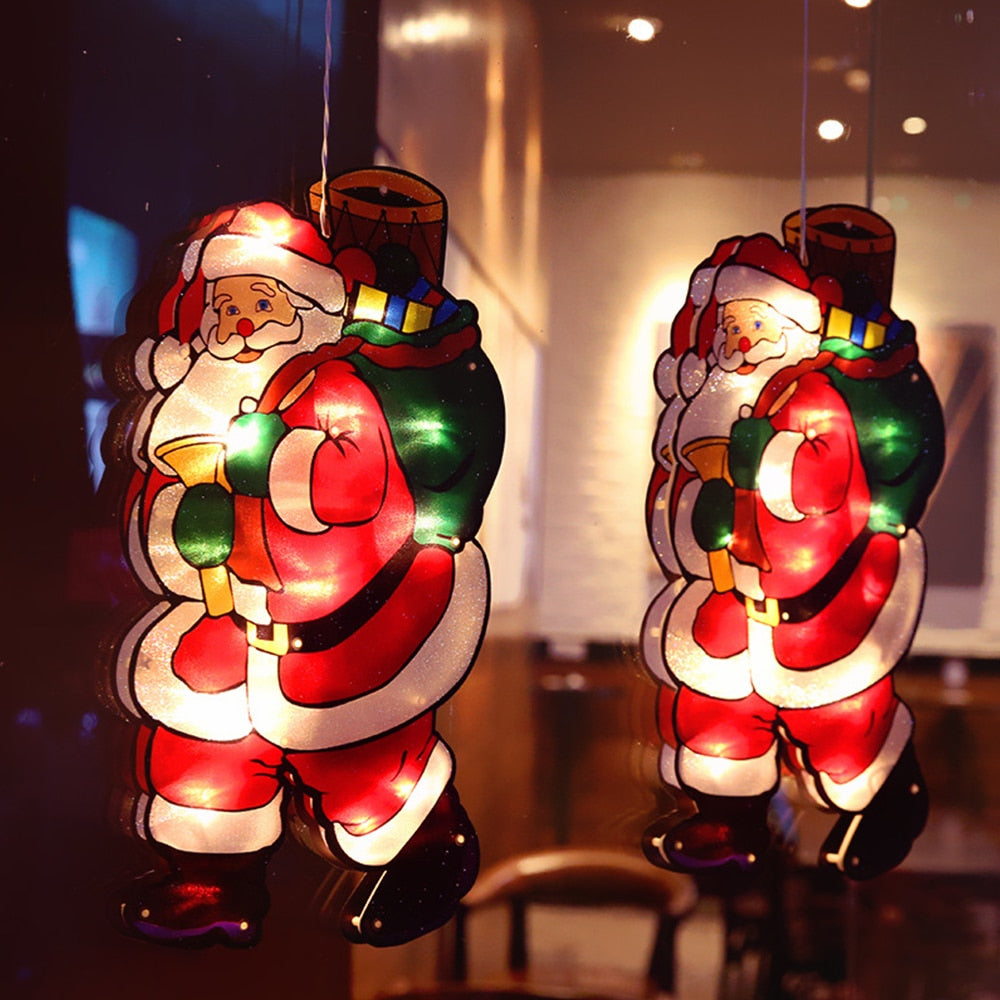 LED Raamverlichting Kerstmotieven Batterij Silhouet Sfeerlicht Figuren met Zuignap Decoratief Venster | Sansoti