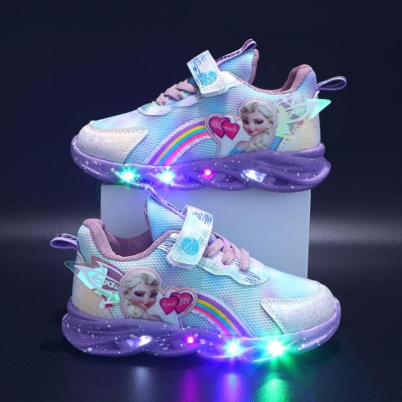 LED kinderschoenen glitter regenboog roze klittenband spelen wandelen lichtgevende sneakers meisjes | Sansoti