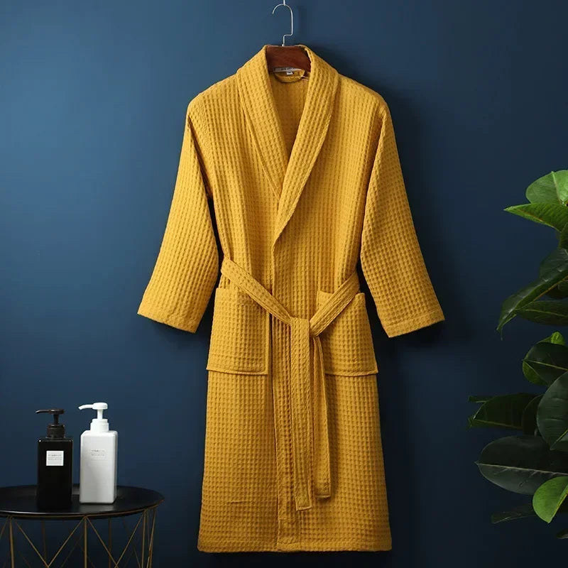Peignoir en coton gaufré Printemps Été Léger à manches longues pour femme et homme, Spa Hôtel Sauna Bien-être | Sansoti
