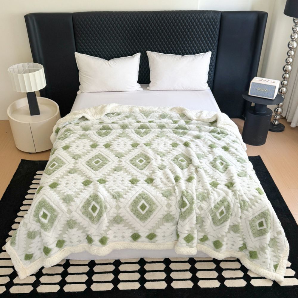 Doppelter Plaid mit geometrischem Muster aus Vintage-Mikrofaser für Wohnzimmer und Schlafzimmer, Sofadecke, weich, warm und komfortabel | Sansoti