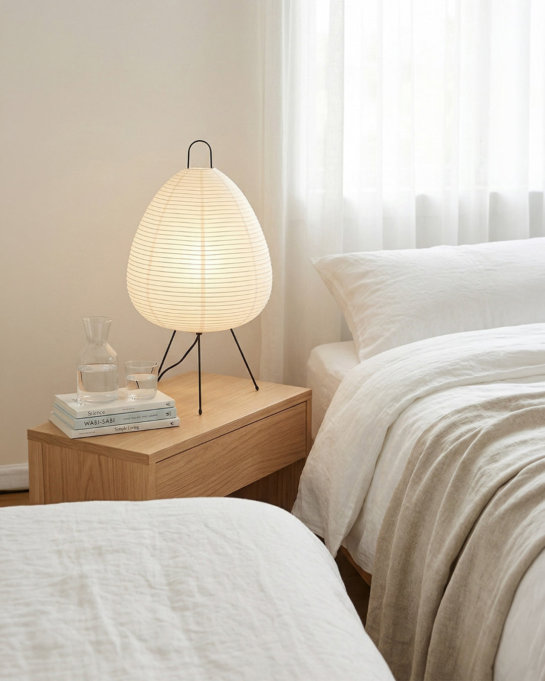 Japanse Tafellamp Sakura met Rijstpapier & Driepoot – Minimalistisch Design Warm Wit Licht – Ø28cm H48cm | Sansoti