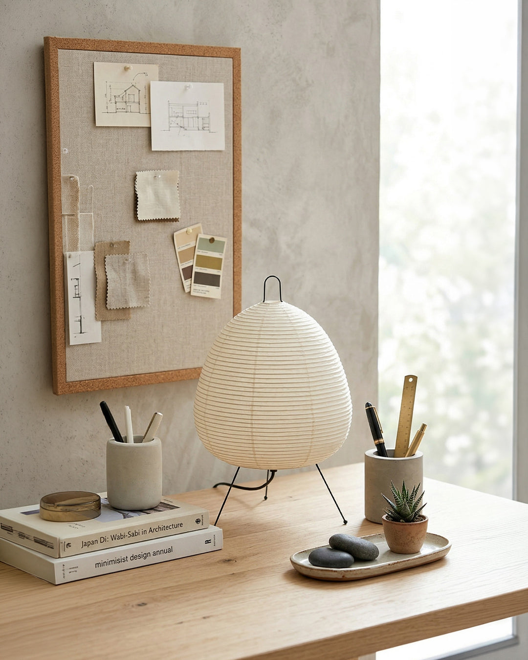Japanse Tafellamp Sakura met Rijstpapier & Driepoot – Minimalistisch Design Warm Wit Licht – Ø28cm H48cm | Sansoti