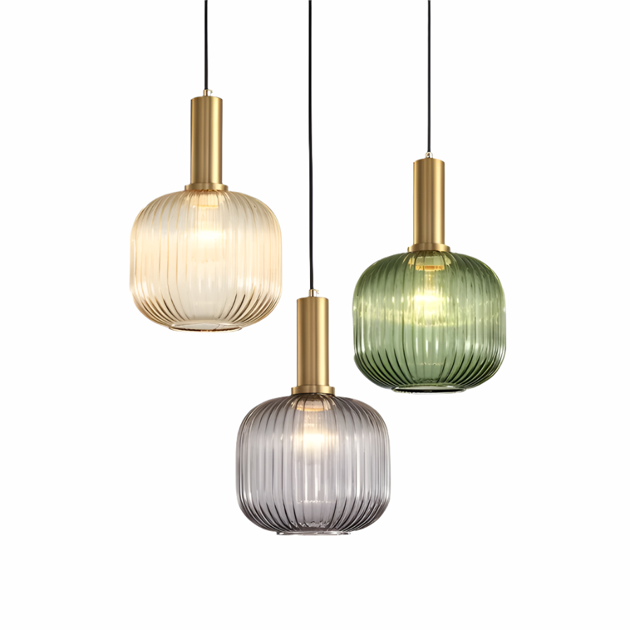 Suspension en verre côtelé Vintage 1 lumière Or E27 | Restfield