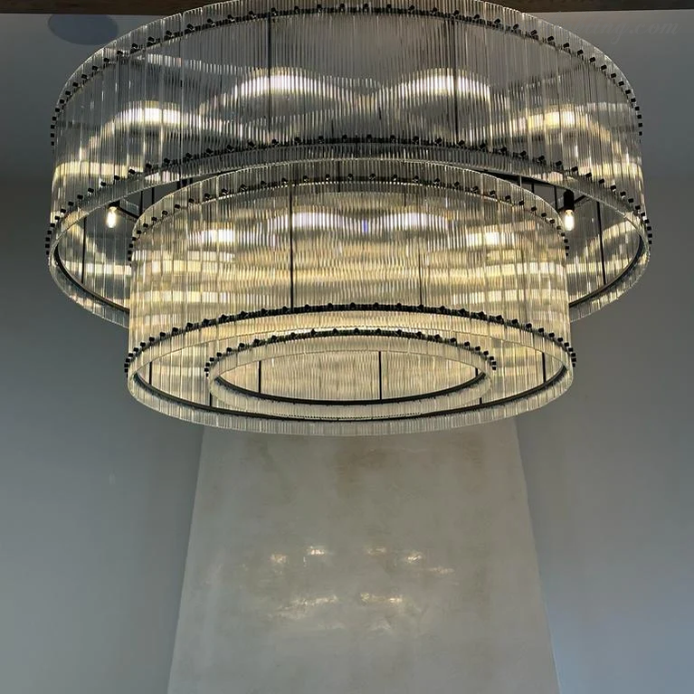 Lustre rond en cristal à plusieurs niveaux, verre et acier, 56-152 cm, éclairage luxueux pour salle à manger, foyer et salon | Sansoti
