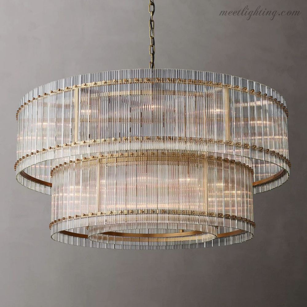 Lustre rond en cristal à plusieurs niveaux, verre et acier, 56-152 cm, éclairage luxueux pour salle à manger, foyer et salon | Sansoti