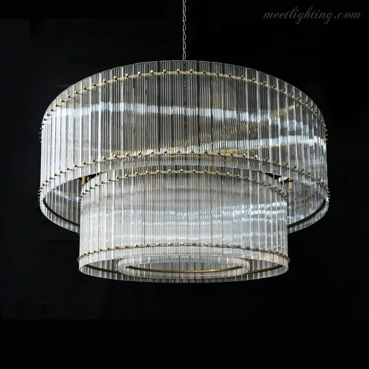 Lustre rond en cristal à plusieurs niveaux, verre et acier, 56-152 cm, éclairage luxueux pour salle à manger, foyer et salon | Sansoti