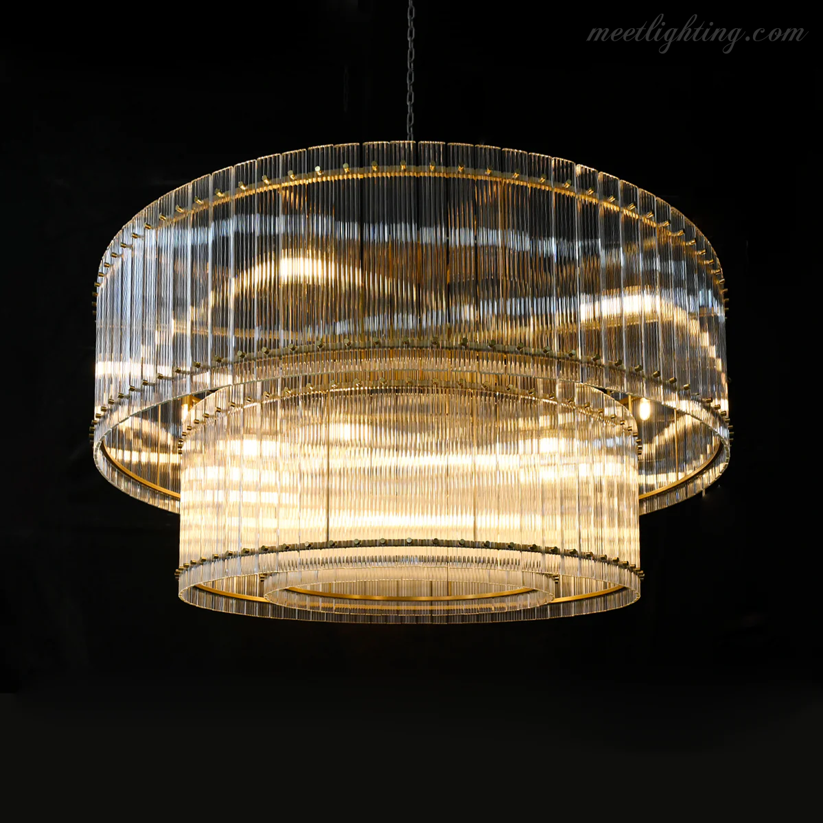 Lustre rond en cristal à plusieurs niveaux, verre et acier, 56-152 cm, éclairage luxueux pour salle à manger, foyer et salon | Sansoti