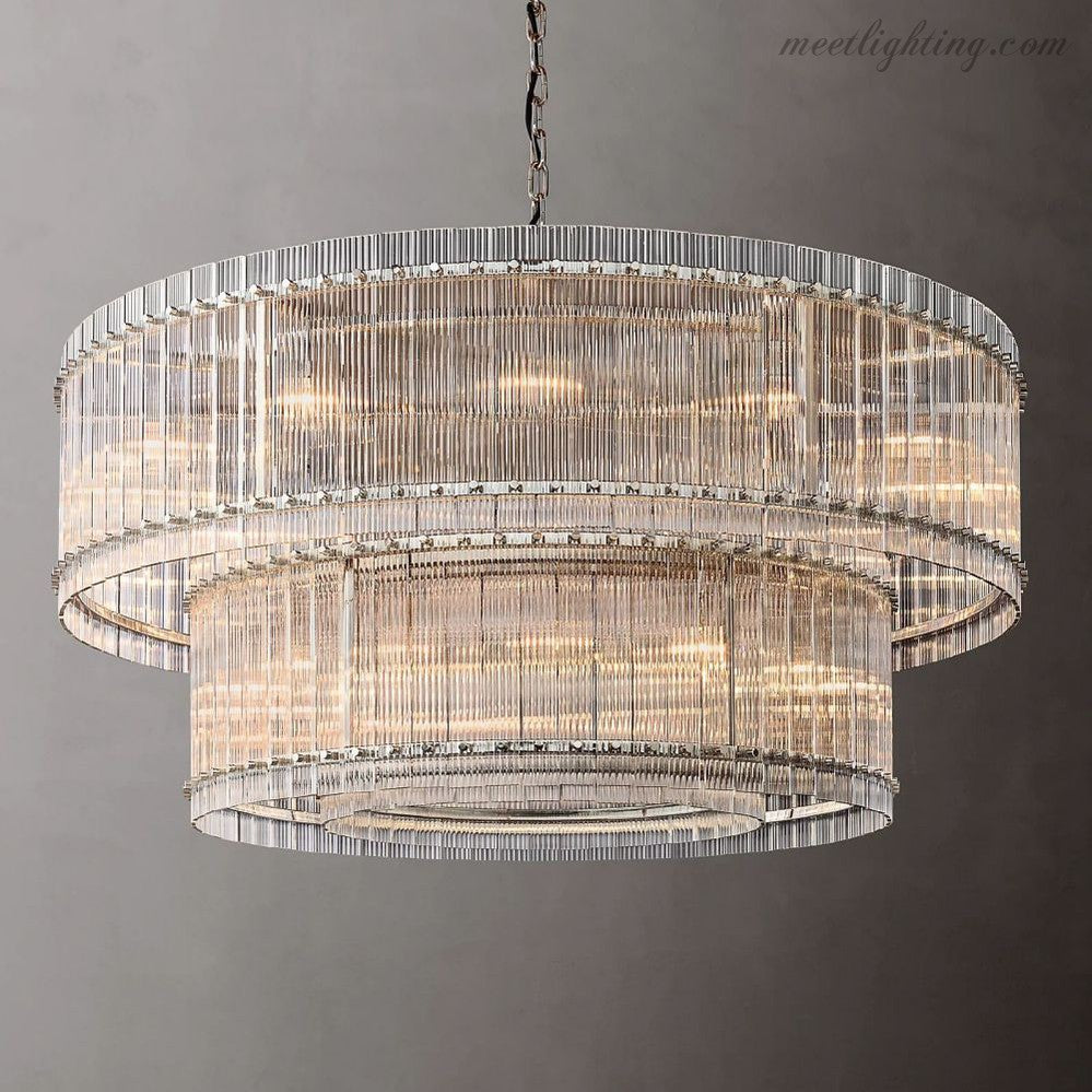 Lustre rond en cristal à plusieurs niveaux, verre et acier, 56-152 cm, éclairage luxueux pour salle à manger, foyer et salon | Sansoti