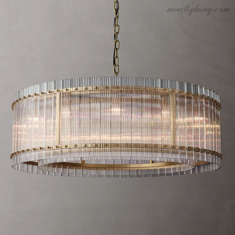 Lustre rond en cristal à plusieurs niveaux, verre et acier, 56-152 cm, éclairage luxueux pour salle à manger, foyer et salon | Sansoti