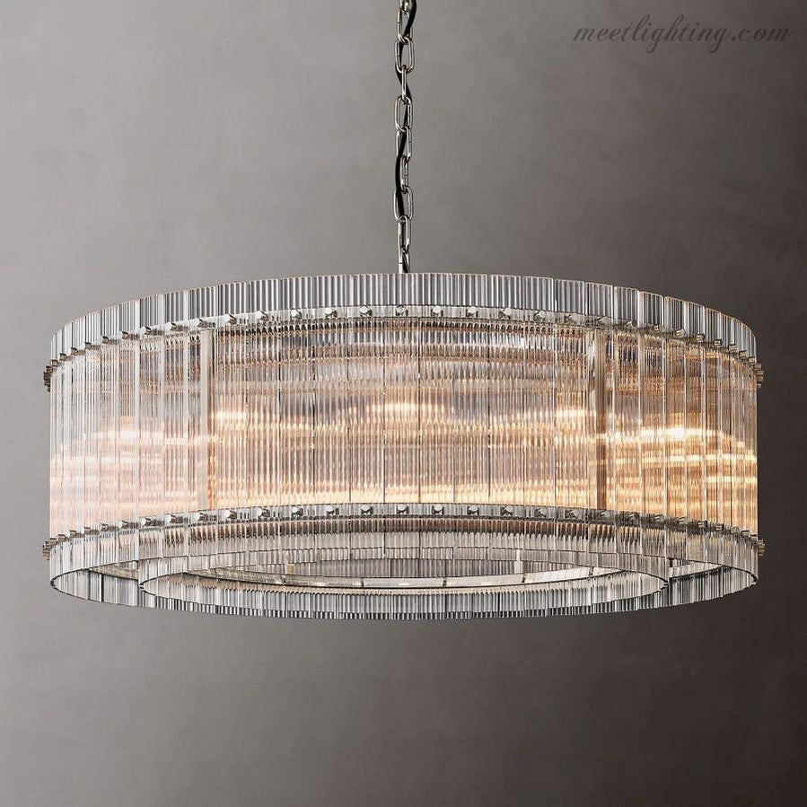 Lustre rond en cristal à plusieurs niveaux, verre et acier, 56-152 cm, éclairage luxueux pour salle à manger, foyer et salon | Sansoti