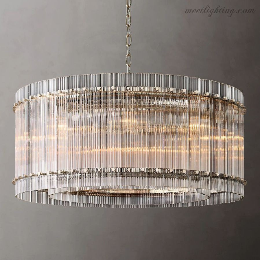 Lustre rond en cristal à plusieurs niveaux, verre et acier, 56-152 cm, éclairage luxueux pour salle à manger, foyer et salon | Sansoti