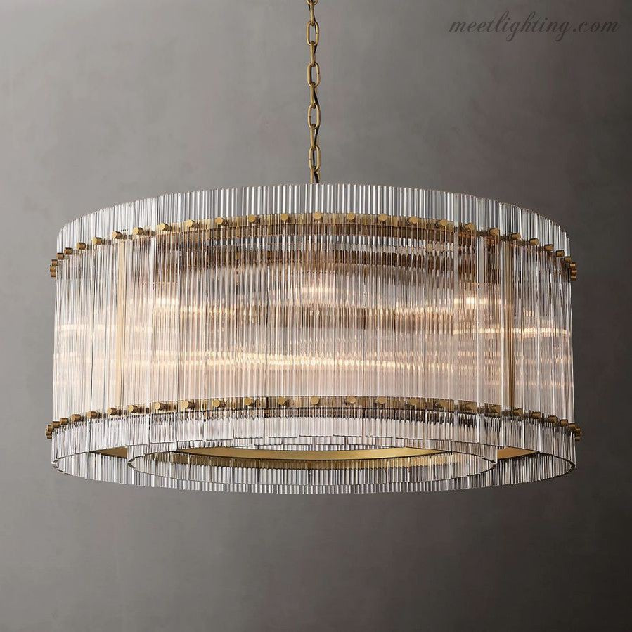 Lustre rond en cristal à plusieurs niveaux, verre et acier, 56-152 cm, éclairage luxueux pour salle à manger, foyer et salon | Sansoti