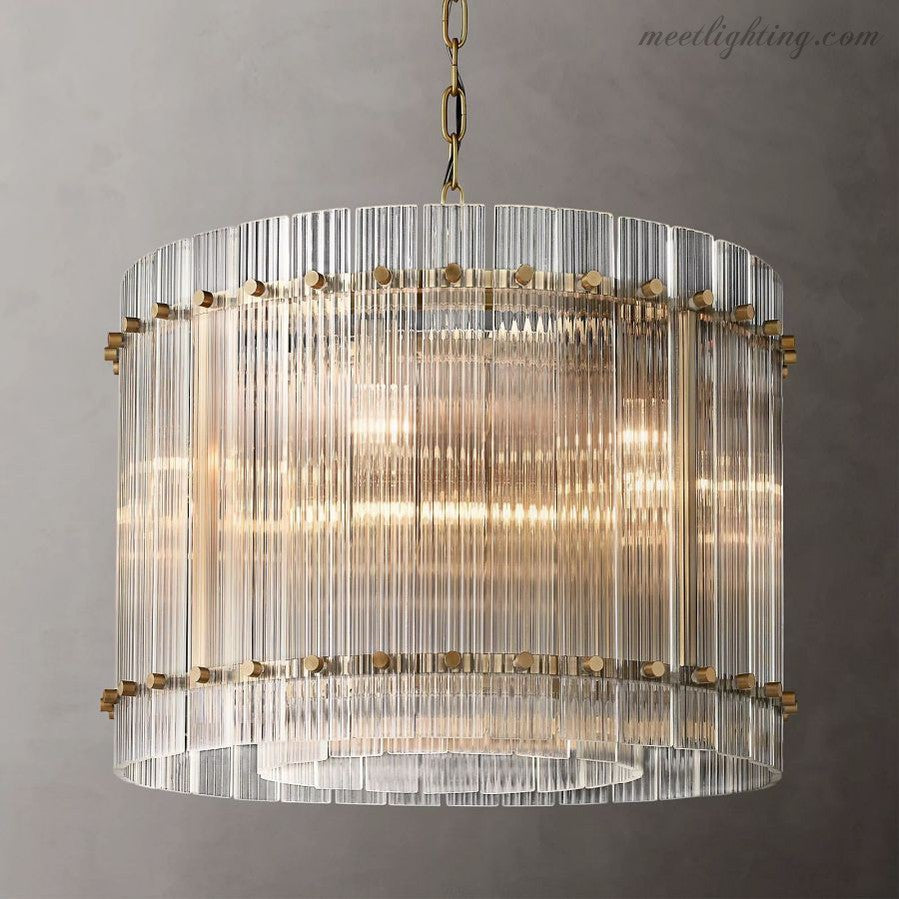 Lustre rond en cristal à plusieurs niveaux, verre et acier, 56-152 cm, éclairage luxueux pour salle à manger, foyer et salon | Sansoti