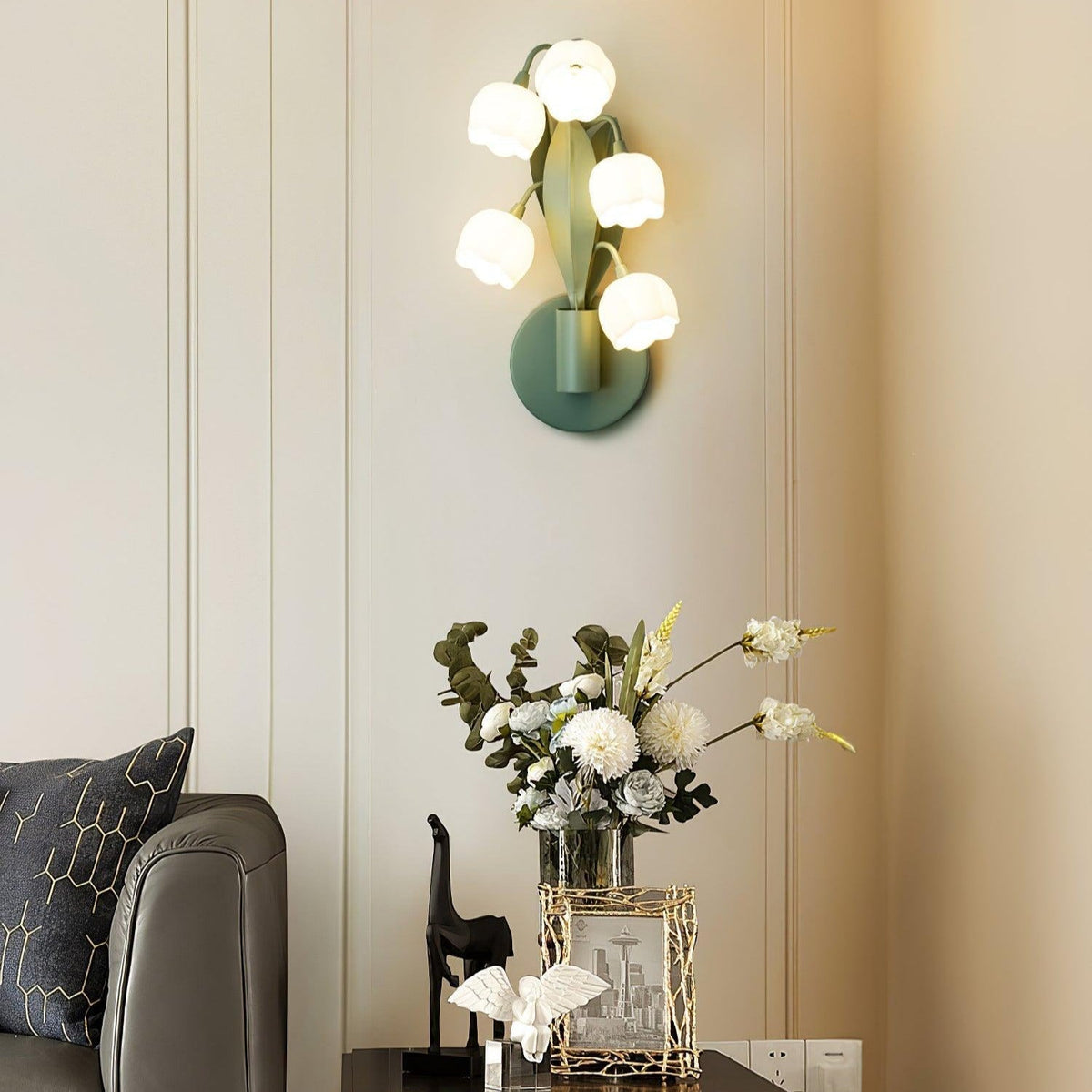 Botanical Wall Lamp Orchid Green Leaf Pattern Bedroom Hallway LED G4 Fitting Natural Ambient Lighting | Sansoti