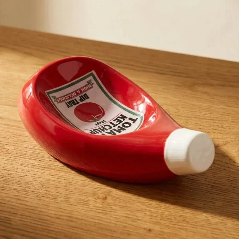 Keramische Dippschälchen in Soßenflaschenform für Ketchup, Senf, Mayo und Wasabi, Tafelgeschirr, Servierschalen, Tisch | Sansoti
