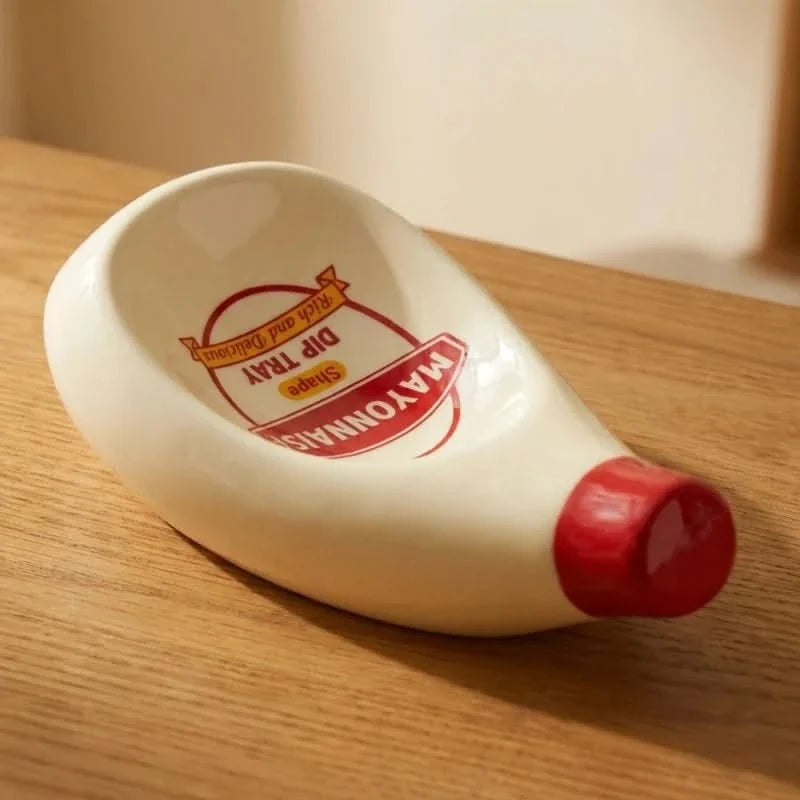 Keramische Dippschälchen in Soßenflaschenform für Ketchup, Senf, Mayo und Wasabi, Tafelgeschirr, Servierschalen, Tisch | Sansoti