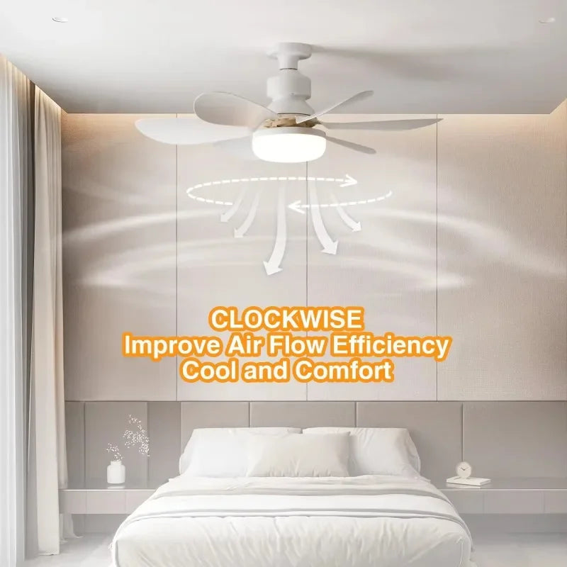 Intelligente Plafondventilator met LED-verlichting E27 Fitting en Afstandsbediening voor Slaapkamer Woonkamer Modern Minimalistisch Energiezuinig Stil | Sansoti