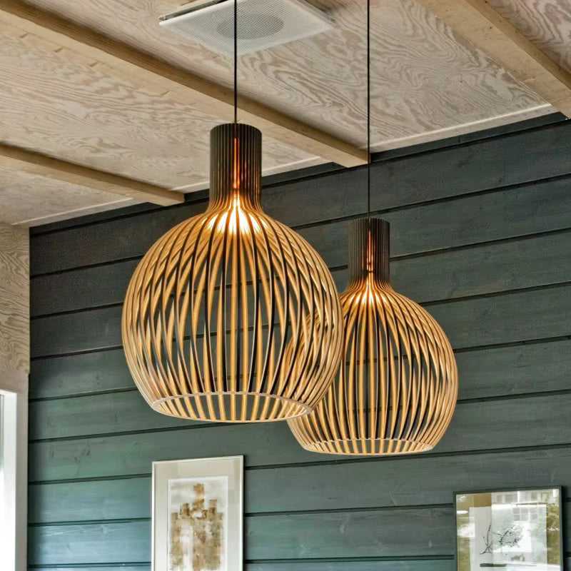 Organische Houten Hanglamp Natura Orb 35-45 cm voor Eettafel Woonkamer Warm Sfeerlicht Scandinavisch Design | Sansoti