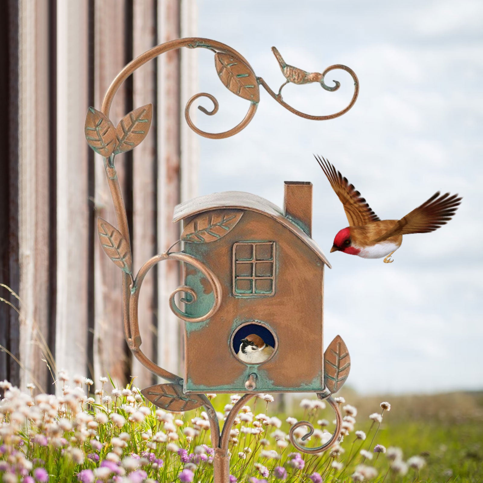 Metalen Vogelhuisje op Tuinsteker met Artistiek Design voor Tuin Terras Balkon | Sansoti
