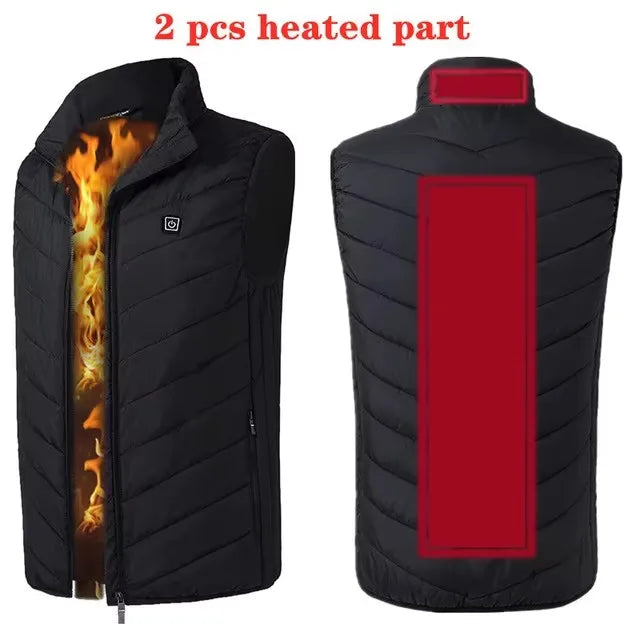 Chaleco USB calefactable para hombre con 17 zonas de calor, cremallera, ropa de invierno para actividades al aire libre, talla 5XL, térmico | Sansoti