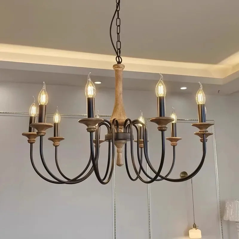 Houten Kroonluchter met Spindelvorm 5-8 Kaarslichten Eetkamer Slaapkamer Hal Rustiek Hout Landelijk Hangverlichting | Sansoti