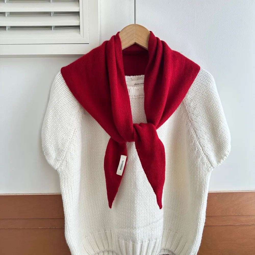 Knitted Wool Triangle Shawl 60x130 cm Winter Scarf for Women Solid Warm Headscarf Autumn Winter Accessory | Sansoti