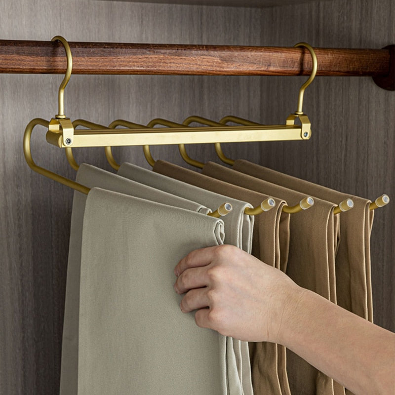 Broekhanger aluminium 6 broeken goud ruimtebesparend kledinghanger kast organizer draaibare hanger anti slip broekhouder | Sansoti